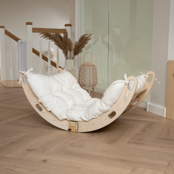 MAMOI® Kletterbogen mit Kissen, Kissen für Regenbogenwippe aus Holz, Kletterdreieck, Baby Klettern, Holzbogen für Kinder, Spielplatz, Klettergerüst Indoor ab 1/2/3 Jahre