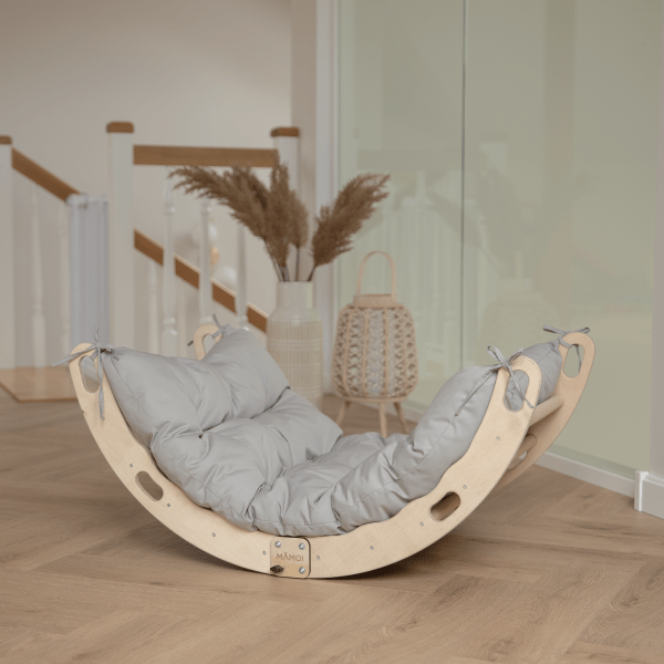 MAMOI® Kletterbogen mit Kissen, Kissen für Regenbogenwippe aus Holz, Kletterdreieck, Baby Klettern, Holzbogen für Kinder, Spielplatz, Klettergerüst Indoor ab 1/2/3 Jahre
