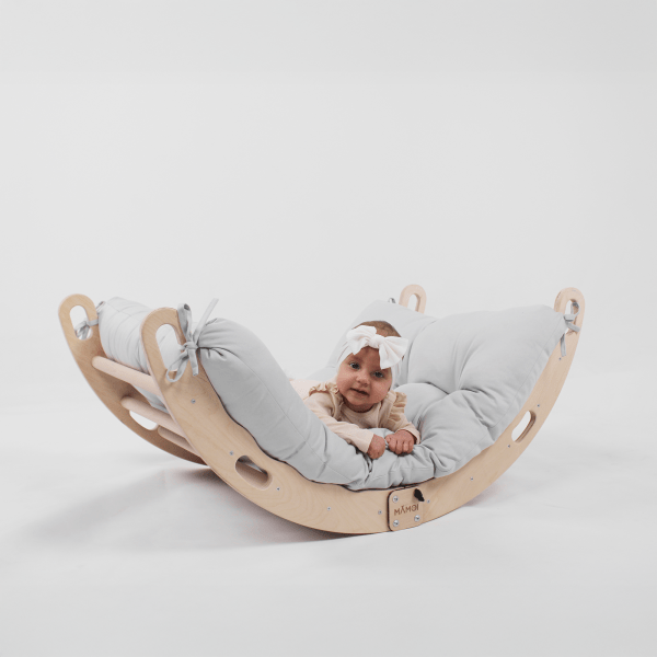 MAMOI® Kletterbogen mit Kissen, Kissen für Regenbogenwippe aus Holz, Kletterdreieck, Baby Klettern, Holzbogen für Kinder, Spielplatz, Klettergerüst Indoor ab 1/2/3 Jahre