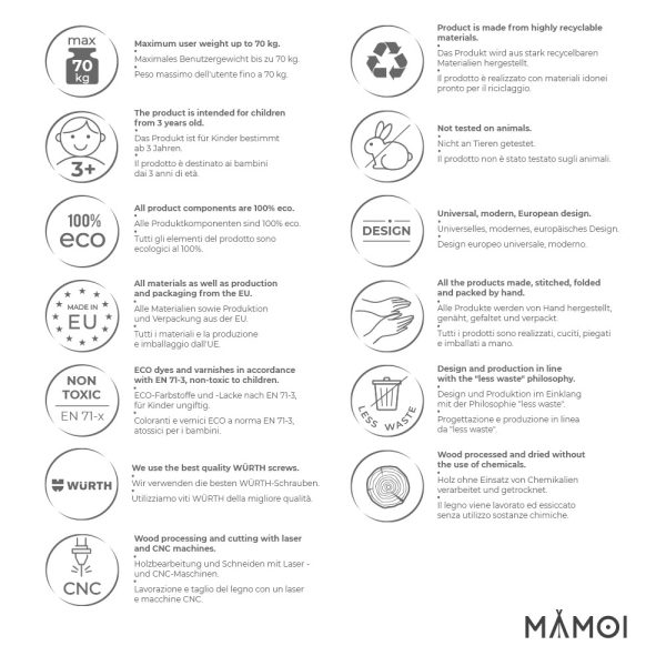 MAMOI® Dziecięcy dwustopniowy stołek stopniowy z naturalnego drewna | Nowoczesny design stołka dla dzieci | Bezpieczny i uniwersalny taboret dla dzieci z dwoma stopniami | 100% EKO | Wyprodukowane w UE