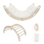 MAMOI® Kletterbogen mit Kissen, Kissen für Regenbogenwippe aus Holz, Kletterdreieck, Baby Klettern, Holzbogen für Kinder, Spielplatz, Klettergerüst Indoor ab 1/2/3 Jahre