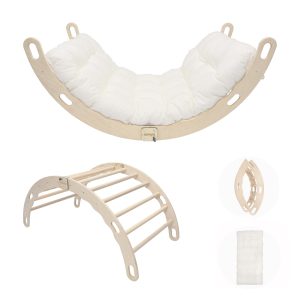 MAMOI® Arrampicata per bambini in legno naturale, Dondolo triangolo, Altalena da casa interno, Parete arco montessori a partire da 1 anno 2/3 anni