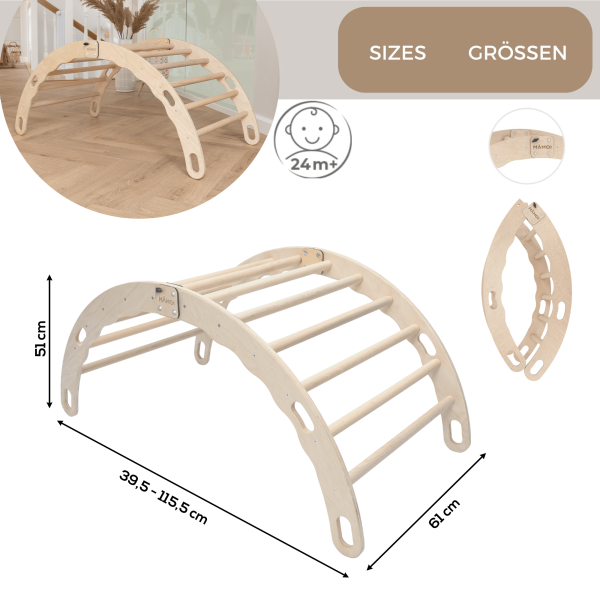 MAMOI® Arrampicata per bambini in legno naturale, Dondolo triangolo, Altalena da casa interno, Parete arco montessori a partire da 1 anno 2/3 anni