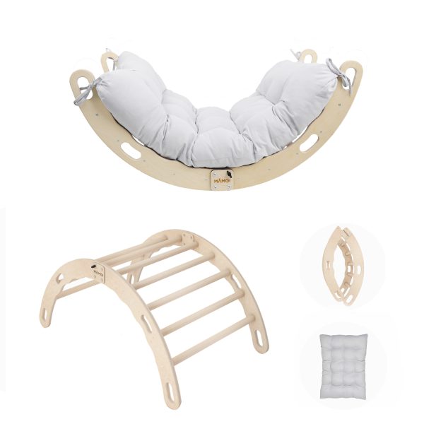 MAMOI® Kletterbogen mit Kissen, Kissen für Regenbogenwippe aus Holz, Kletterdreieck, Baby Klettern, Holzbogen für Kinder, Spielplatz, Klettergerüst Indoor ab 1/2/3 Jahre