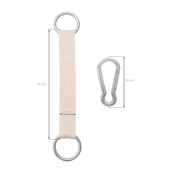 MAMOI® Cinghia di montaggio per anelli ginnici 1 pz, fascia con moschettone e anelli in metallo, accessorio per spalliera, gancio di sospensione, supporto, 100% ECO, prodotto in UE