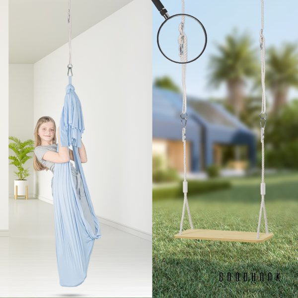 MAMOI® Corda per altalena regolabile 85-140 cm | 1 x estensione della corda per altalena con moschettone di metallo per altalena | Corda di cotone naturale con moschettone | 100% ECO | Made in EU.