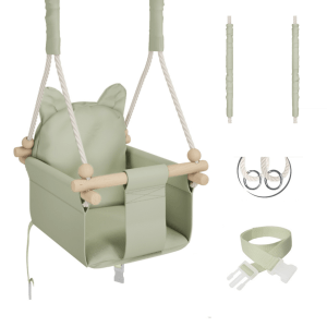 MAMOI Baby swing wood + SAFETY BELT, Swing for children garden indoor outdoor