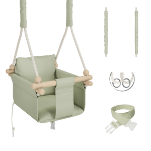 MAMOI® Indoor Children's Swing with Safety Belts, Soft Seat with Cushion, Wooden Handles, Ceiling Mount, 100% ECO, Made in EU