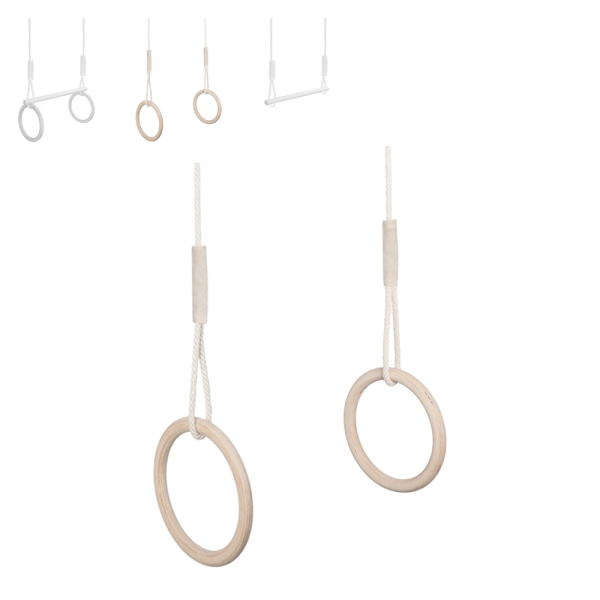 MAMOI® Anneaux gymnastique, Anneau balancoire en bois, Trapèze cirque, Balançoire trapeze pour bebe, Barre de gymnastique et accessoire de gym pour bébé