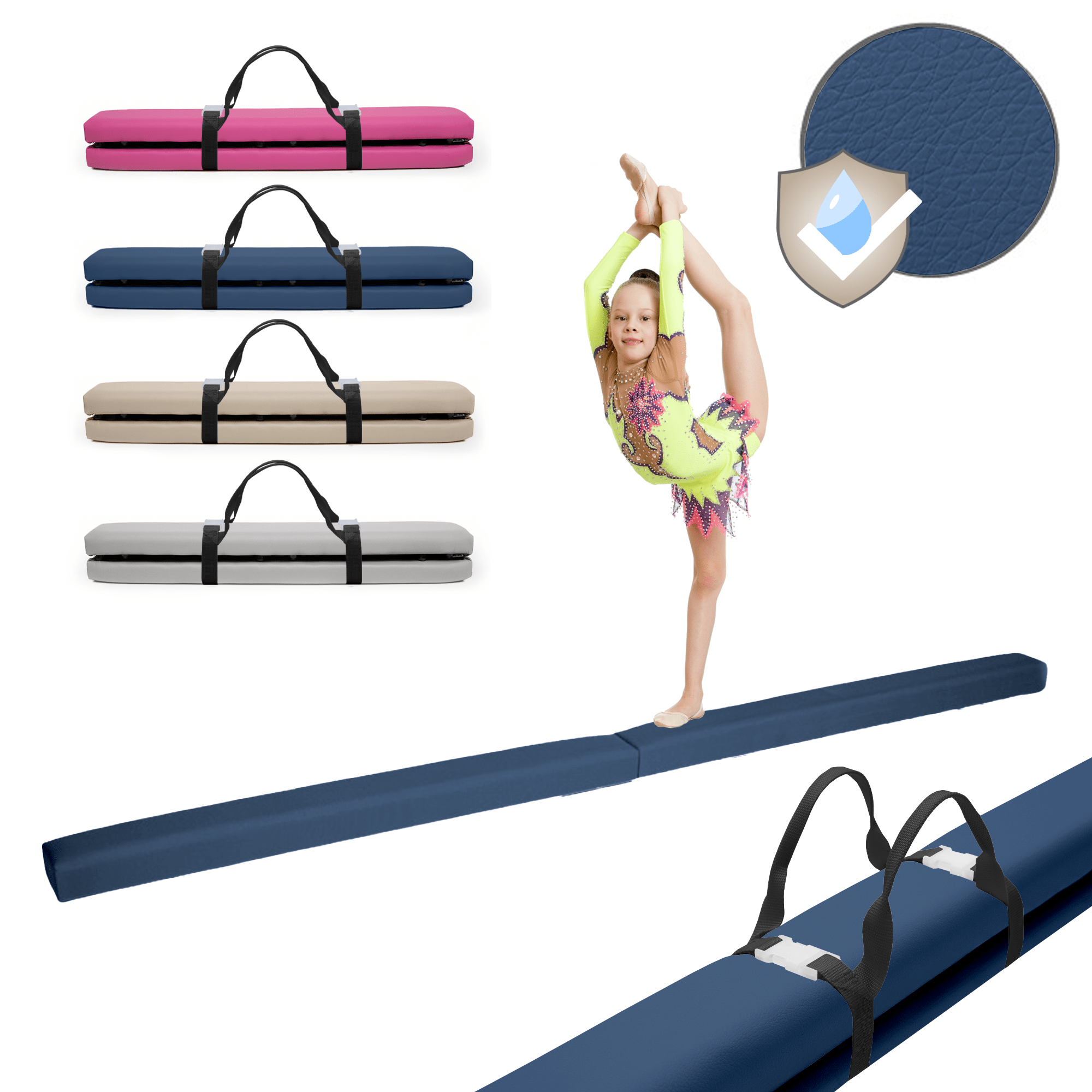 MAMOI® Foldable Gymnastics Beam with Synthetic Leather 200 cm, Non-Slip Training Beam for Kids and Adults, Soft Surface, For Home Use, Folding Design, 180 kg Weight Capacity