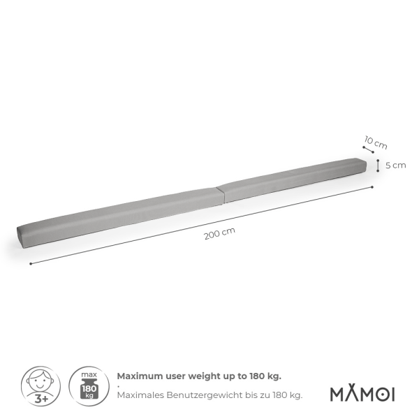 MAMOI® Gymnastikbalancebalken, klappbar, Kunstleder, 200 cm, rutschfest, weiche Oberfläche, für Kinder & Erwachsene, Heimtraining, bis 180 kg Belastbarkeit