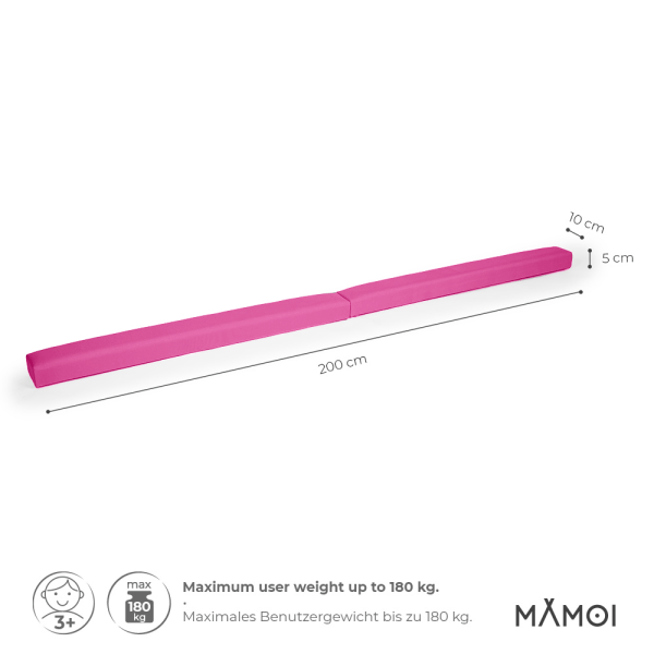 MAMOI® Trave ginnica pieghevole in similpelle 200 cm, trave antiscivolo per bambini e adulti, superficie morbida, per uso domestico, struttura pieghevole, portata 180 kg