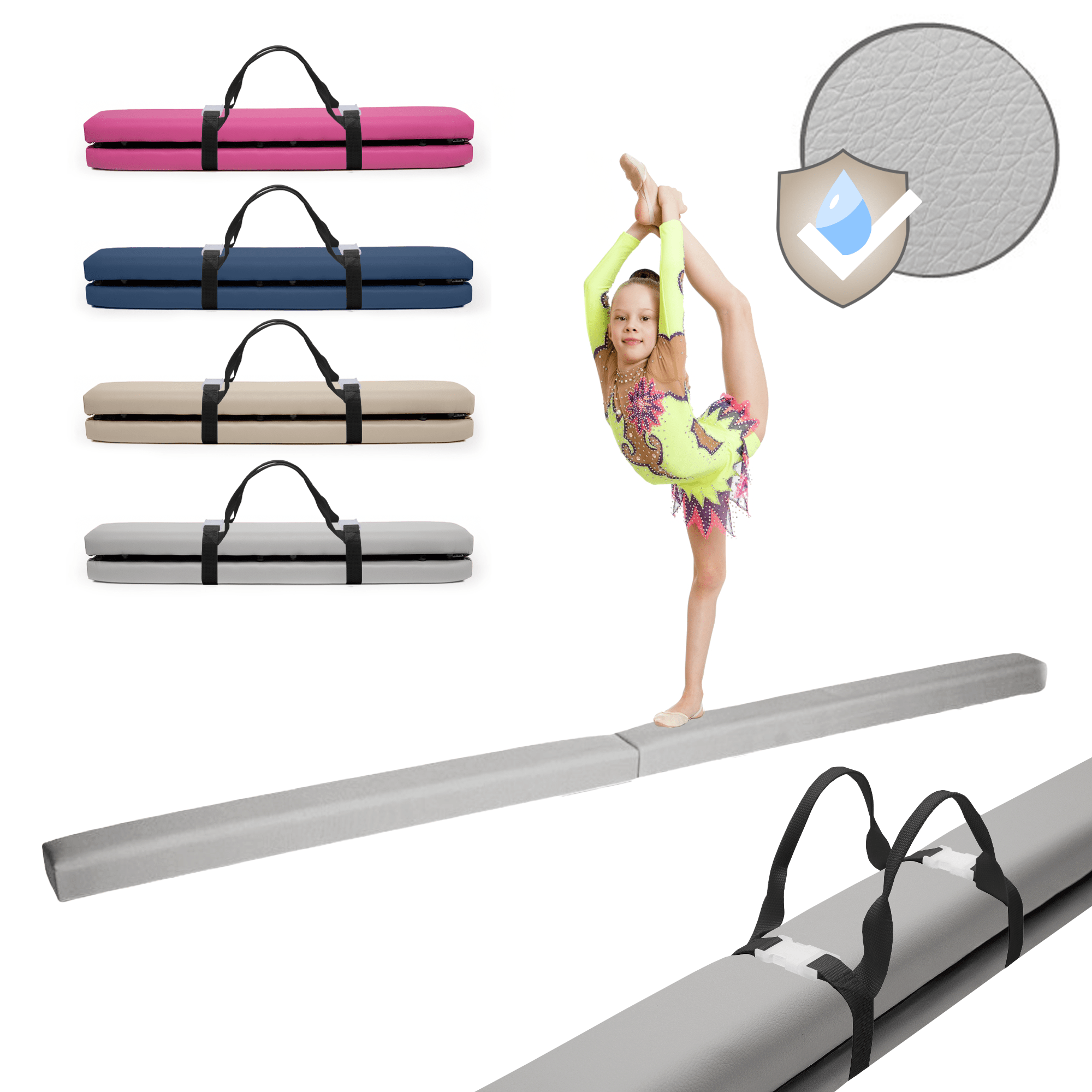 MAMOI® Foldable Gymnastics Beam with Synthetic Leather 200 cm, Non-Slip Training Beam for Kids and Adults, Soft Surface, For Home Use, Folding Design, 180 kg Weight Capacity