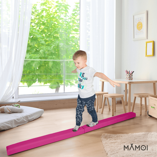 MAMOI® Trave ginnica pieghevole in similpelle 200 cm, trave antiscivolo per bambini e adulti, superficie morbida, per uso domestico, struttura pieghevole, portata 180 kg