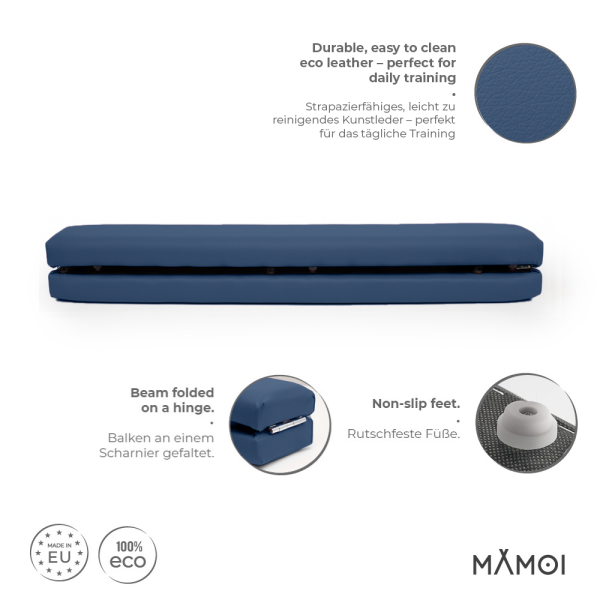 MAMOI® Poutre de gymnastique pliable en similicuir 200 cm, poutre antidérapante pour enfants et adultes, surface douce, pour usage à domicile, design pliable, capacité 180 kg