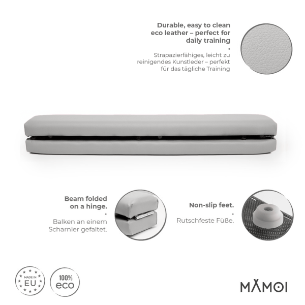 MAMOI® Gymnastikbalancebalken, klappbar, Kunstleder, 200 cm, rutschfest, weiche Oberfläche, für Kinder & Erwachsene, Heimtraining, bis 180 kg Belastbarkeit