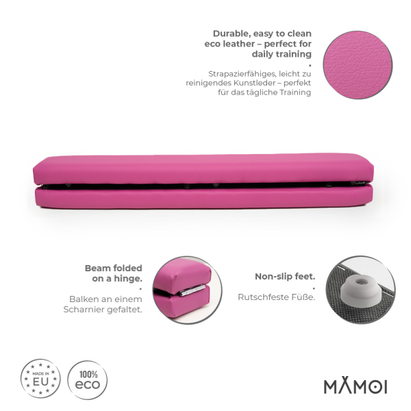 MAMOI® Trave ginnica pieghevole in similpelle 200 cm, trave antiscivolo per bambini e adulti, superficie morbida, per uso domestico, struttura pieghevole, portata 180 kg