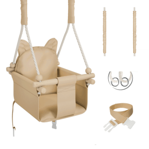MAMOI Baby swing wood + SAFETY BELT, Swing for children garden indoor outdoor