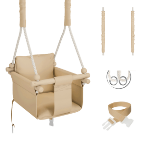 MAMOI® Indoor Children's Swing with Safety Belts, Soft Seat with Cushion, Wooden Handles, Ceiling Mount, 100% ECO, Made in EU
