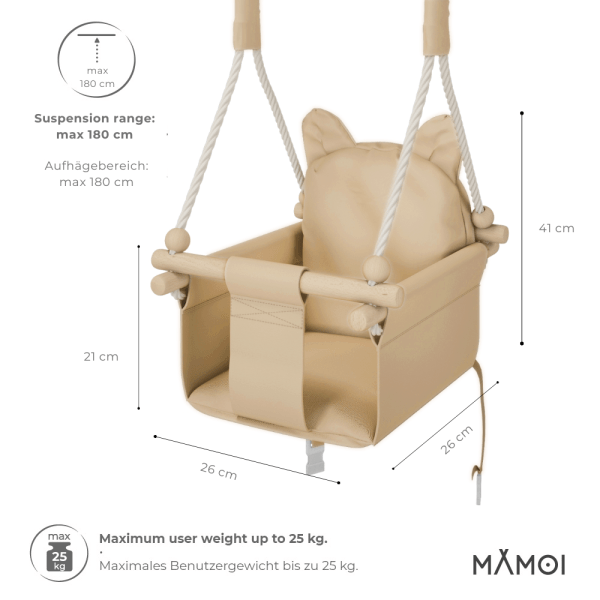 MAMOI Baby swing wood + SAFETY BELT, Swing for children garden indoor outdoor