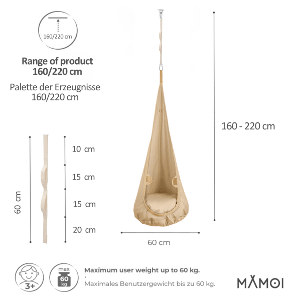 MAMOI® Altalena neonato per bambini, Altalene sedia a dondolo sospesa per neonati, Amaca cuscino da appendere da casa interno, Sensory swing