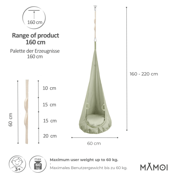 MAMOI® Hängesessel für kinder, Schaukel für kinderzimmer, Hängehöhle, Hängeschaukel, Sensory swing, Schaukeltuch indoor, Hängesack, Tuchschaukel, Babyschaukel, Hängetuch