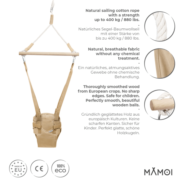 MAMOI® Altalena per bambini da porta, Dondolo neonati da interno, Saltarello neonato da casa, Altalene salterello di cotone, Jolly jumper baby a partire da 6 mesi