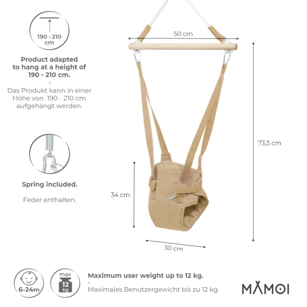 MAMOI® Altalena per bambini da porta, Dondolo neonati da interno, Saltarello neonato da casa, Altalene salterello di cotone, Jolly jumper baby a partire da 6 mesi