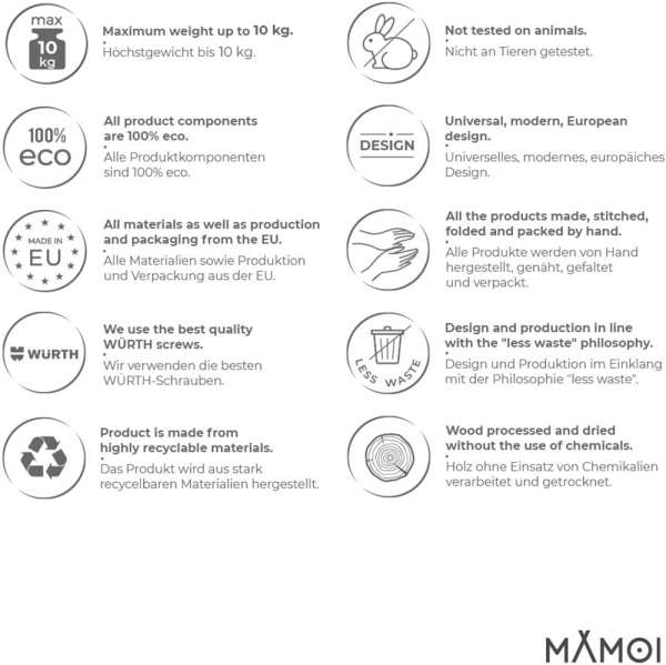 MAMOI® Libreria e porta giocattoli per bambini, mobile funzionale 2 in 1, scaffale con ripiani e tasche in tessuto, libreria per bambini, stile Montessori, 100% ecologica, prodotta nell'UE