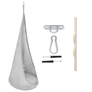Grotta dell'altalena in cotone: grigio scuro e bianco | Altalena naturale da interno per bambini con maniglie in materiale | Sedia sospesa per bambini con imbottitura in silicone | 100% ECO | Made in EU
