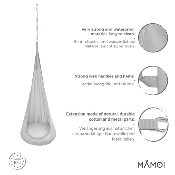 MAMOI® Hängesessel für kinder, Schaukel für kinderzimmer, Hängehöhle, Hängeschaukel, Sensory swing, Schaukeltuch indoor, Hängesack, Tuchschaukel, Babyschaukel, Hängetuch