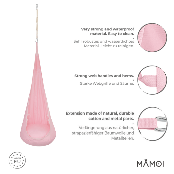 MAMOI® Huśtawka worek wiszący dla dzieci | Huśtawka kokon dla dzieci z bawełny | Krzesło wiszące dla dzieci z materiałowymi uchwytami | Huśtawka dla dzieci do domu | 100% ECO | Wyprodukowano w UE