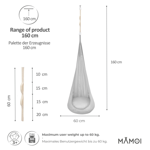 MAMOI® Hängesessel für kinder, Schaukel für kinderzimmer, Hängehöhle, Hängeschaukel, Sensory swing, Schaukeltuch indoor, Hängesack, Tuchschaukel, Babyschaukel, Hängetuch