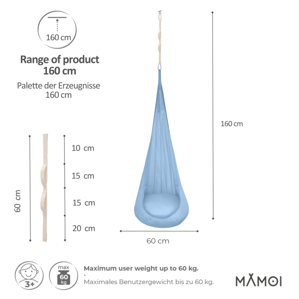MAMOI® Hängesessel für kinder, Schaukel für kinderzimmer, Hängehöhle, Hängeschaukel, Sensory swing, Schaukeltuch indoor, Hängesack, Tuchschaukel, Babyschaukel, Hängetuch