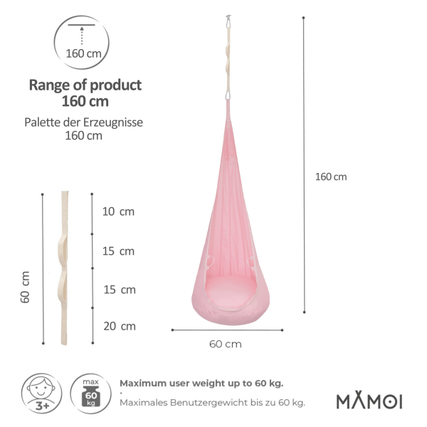 MAMOI® Huśtawka worek wiszący dla dzieci | Huśtawka kokon dla dzieci z bawełny | Krzesło wiszące dla dzieci z materiałowymi uchwytami | Huśtawka dla dzieci do domu | 100% ECO | Wyprodukowano w UE
