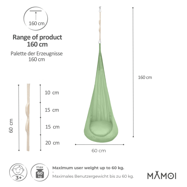 MAMOI® Hängesessel für kinder, Schaukel für kinderzimmer, Hängehöhle, Hängeschaukel, Sensory swing, Schaukeltuch indoor, Hängesack, Tuchschaukel, Babyschaukel, Hängetuch