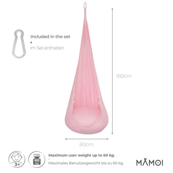 MAMOI® Swing hanging chair Pink, Indoor hammock, Sensory swing seat for bedroom for kids, Child door swinging nest for autism, Garden egg swings for children