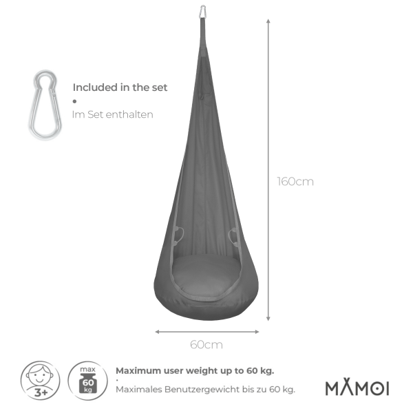 MAMOI® Huśtawka worek wiszący dla dzieci | Huśtawka kokon dla dzieci z bawełny | Krzesło wiszące dla dzieci z materiałowymi uchwytami | Huśtawka dla dzieci do domu | 100% ECO | Wyprodukowano w UE