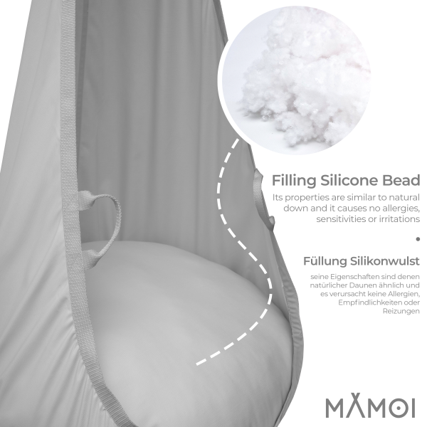 MAMOI® Huśtawka worek wiszący dla dzieci | Huśtawka kokon dla dzieci z bawełny | Krzesło wiszące dla dzieci z materiałowymi uchwytami | Huśtawka dla dzieci do domu | 100% ECO | Wyprodukowano w UE