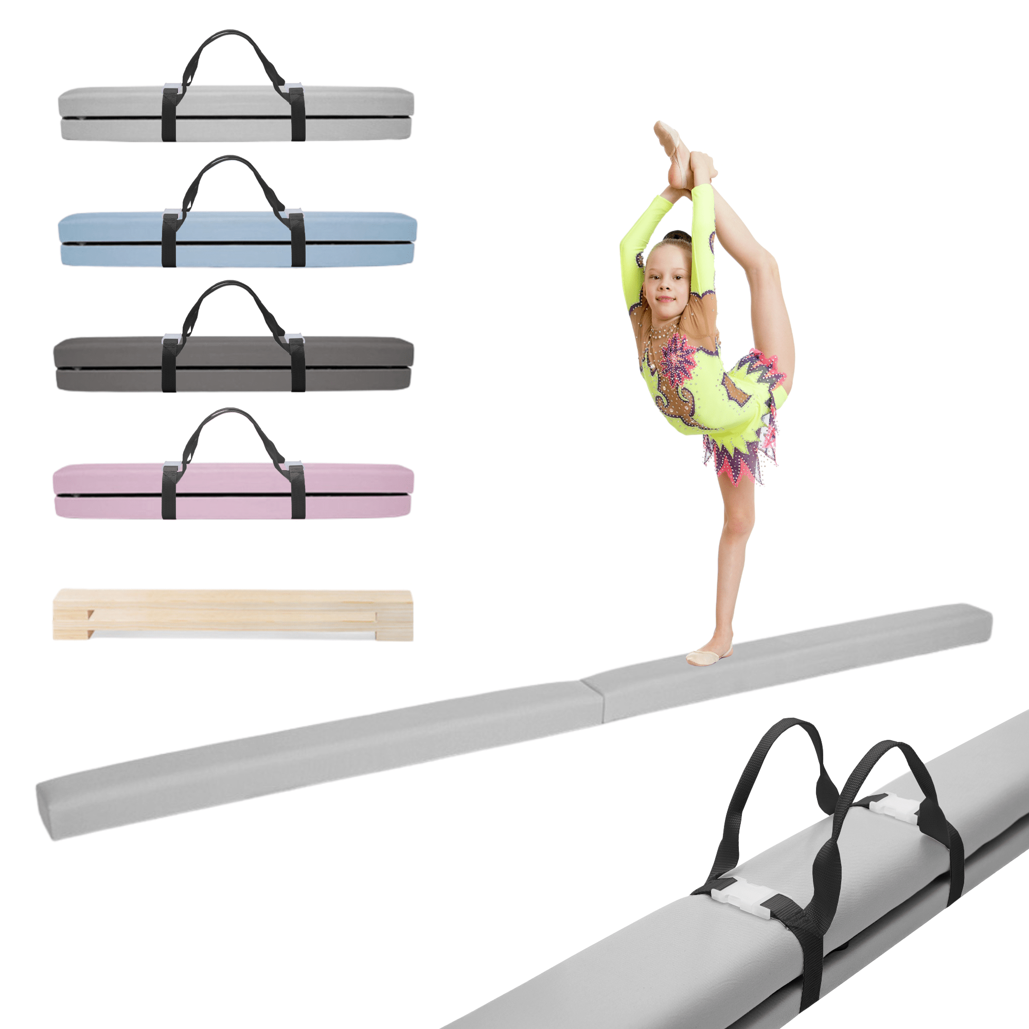 MAMOI® Gymnastics beam for kids Light grey (200 cm), Padded non-slip folding balance beam, Kids gym equipment at home, Gymnastic floor beams & bases for children