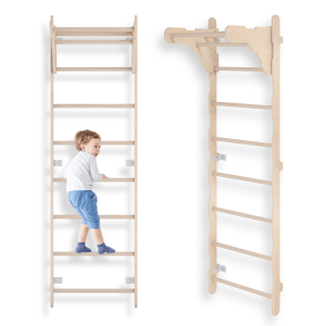 MAMOI® Échelle de gymnastique d’intérieur, espaliers muraux pour chambre d’enfant, anneaux de gymnastique pour grimper, mur d’escalade et équipement de jeu, appareil de gymnastique avec barre de traction pour la maison, espaliers muraux pour adultes