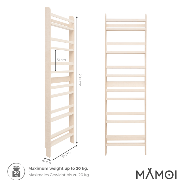 MAMOI® Kinderbücherregal aus Holz – Bücherkiste, Kinderbücherregal, Bücherregal für Kinderzimmer, Bücherbank, Wandregal, Montessori Kindermöbel, Kinderregal und Book Shelf für kleine Kinder.