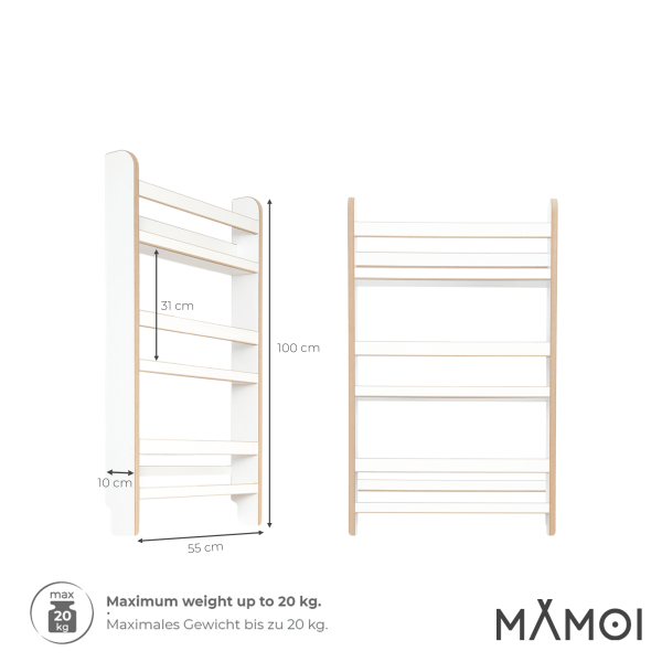 MAMOI® Kinderbücherregal aus Holz – Bücherkiste, Kinderbücherregal, Bücherregal für Kinderzimmer, Bücherbank, Wandregal, Montessori Kindermöbel, Kinderregal und Book Shelf für kleine Kinder.