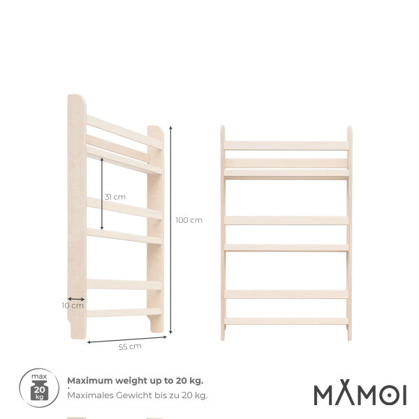 MAMOI® Kinderbücherregal aus Holz – Bücherkiste, Kinderbücherregal, Bücherregal für Kinderzimmer, Bücherbank, Wandregal, Montessori Kindermöbel, Kinderregal und Book Shelf für kleine Kinder.
