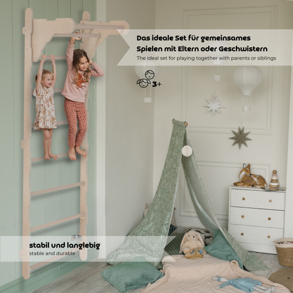 MAMOI® Échelle de gymnastique d’intérieur, espaliers muraux pour chambre d’enfant, anneaux de gymnastique pour grimper, mur d’escalade et équipement de jeu, appareil de gymnastique avec barre de traction pour la maison, espaliers muraux pour adultes