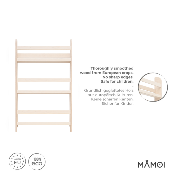 MAMOI® Kinderbücherregal aus Holz – Bücherkiste, Kinderbücherregal, Bücherregal für Kinderzimmer, Bücherbank, Wandregal, Montessori Kindermöbel, Kinderregal und Book Shelf für kleine Kinder.
