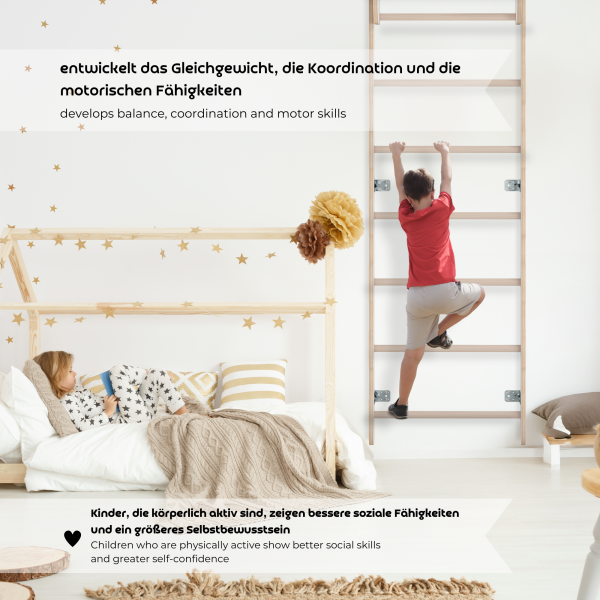 MAMOI® Échelle de gymnastique d’intérieur, espaliers muraux pour chambre d’enfant, anneaux de gymnastique pour grimper, mur d’escalade et équipement de jeu, appareil de gymnastique avec barre de traction pour la maison, espaliers muraux pour adultes