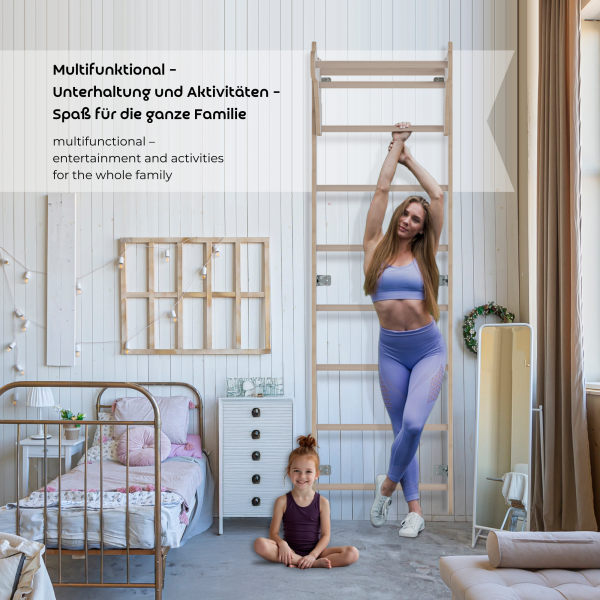 MAMOI® Échelle de gymnastique d’intérieur, espaliers muraux pour chambre d’enfant, anneaux de gymnastique pour grimper, mur d’escalade et équipement de jeu, appareil de gymnastique avec barre de traction pour la maison, espaliers muraux pour adultes