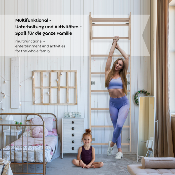 MAMOI® Échelle de gymnastique d’intérieur, espaliers muraux pour chambre d’enfant, anneaux de gymnastique pour grimper, mur d’escalade et équipement de jeu, appareil de gymnastique avec barre de traction pour la maison, espaliers muraux pour adultes