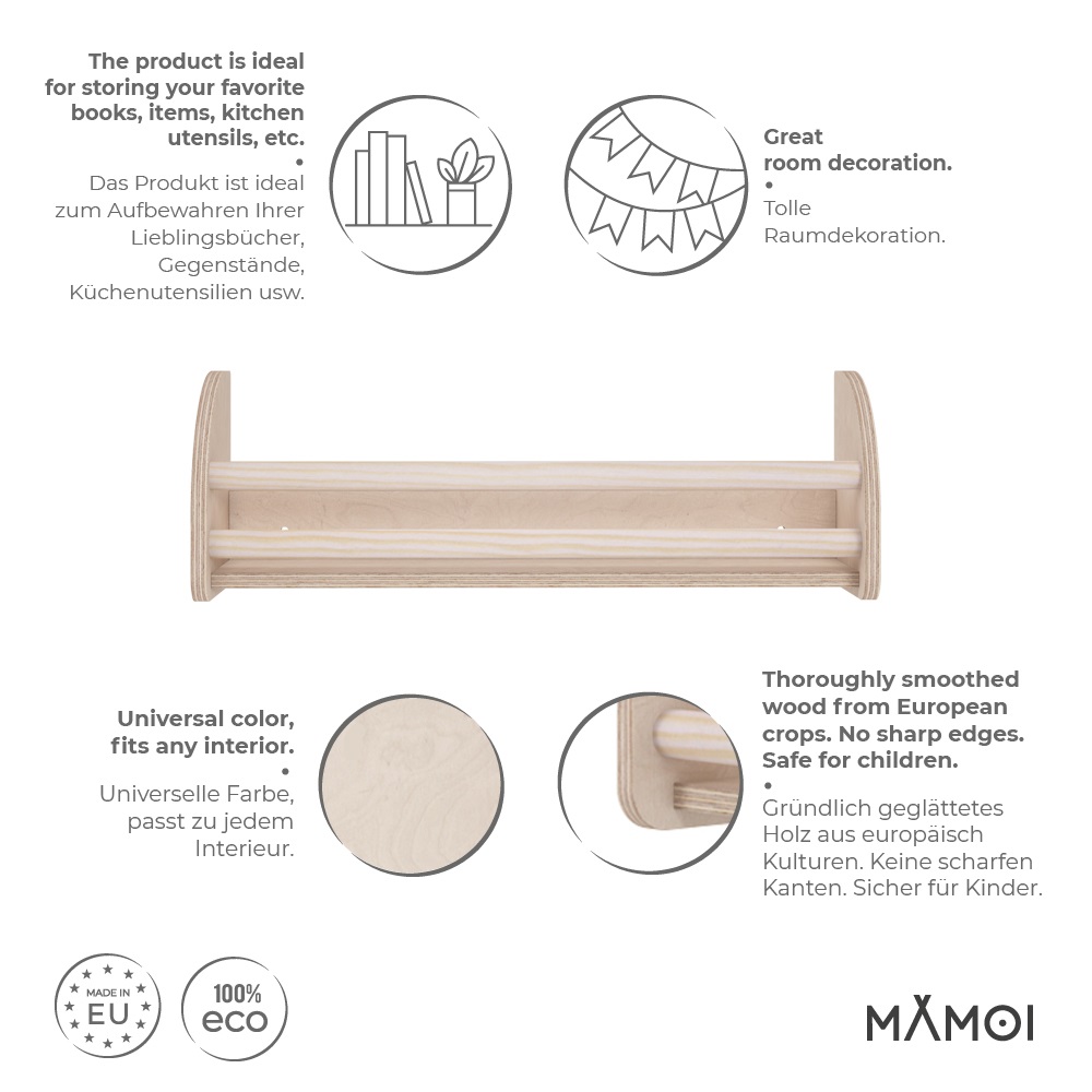 MAMOI® Bücherregal für kinder, Bücherkiste für kinderzimmer, Book shelf, Buchregal, Wandregal kinderregal, Kinderbücherregal, Bücherbank aus holz, Kindermöbel für kleines kind montessori